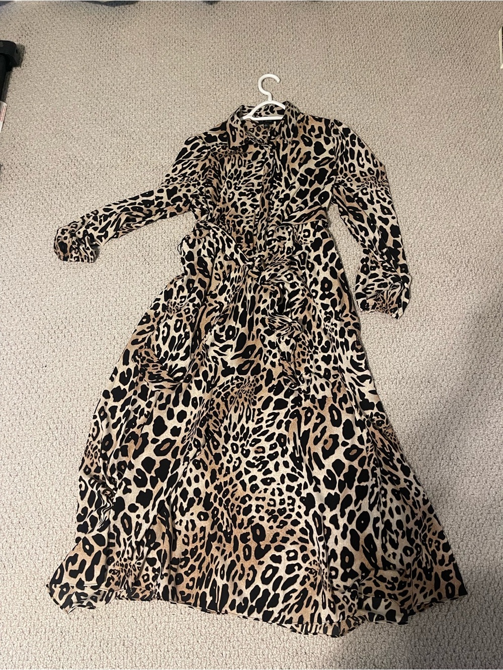 The Limited. Leopard Print Long Sleeve Maxi Dress - Tan & Black